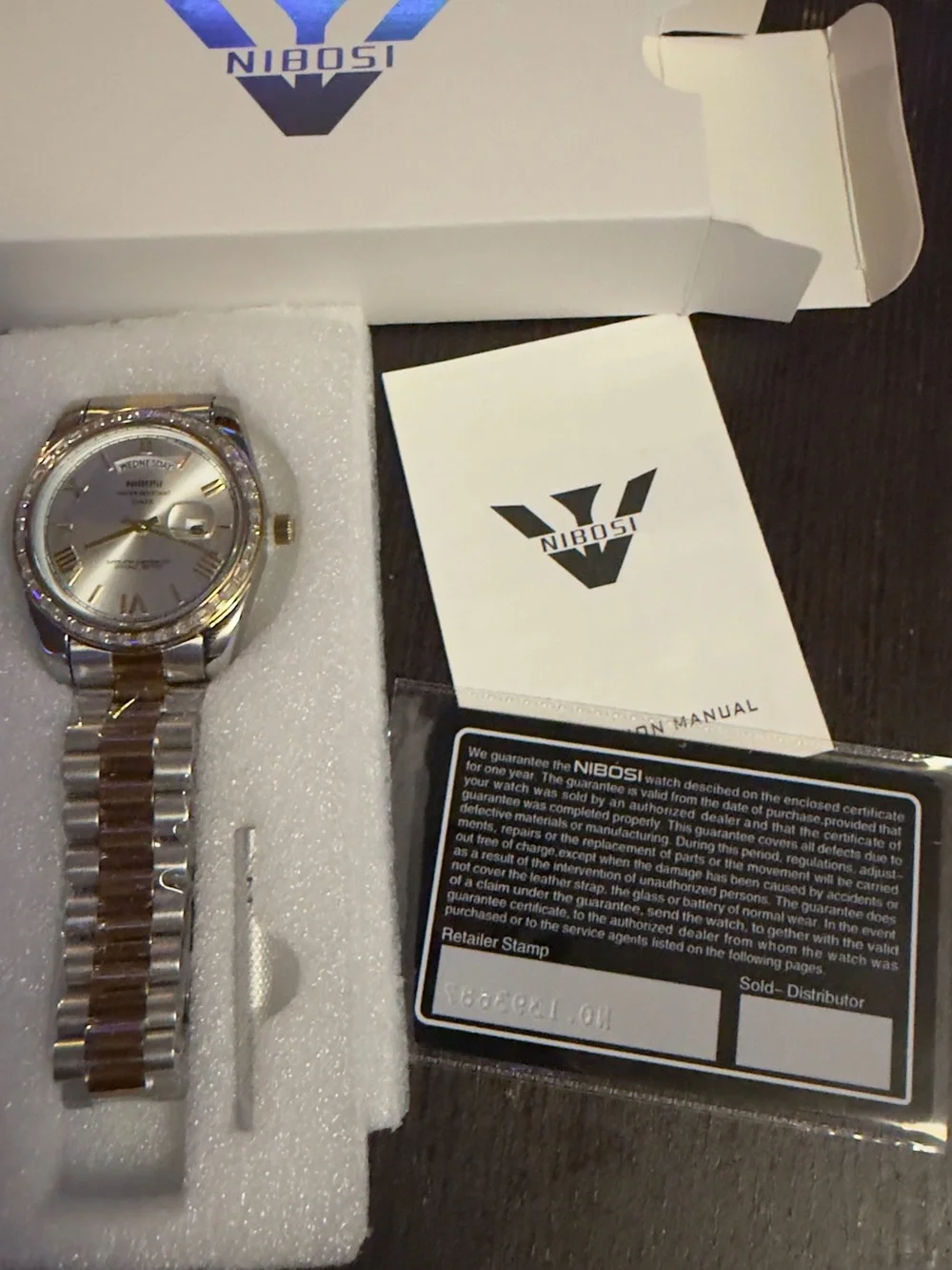 Nibosi Two-Tone Silver and Gold Day-Date Watch